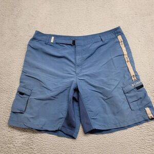 Columbia‎ PFG Shorts Mens XL Blue cargo outdoor fishing pockets spellout logo